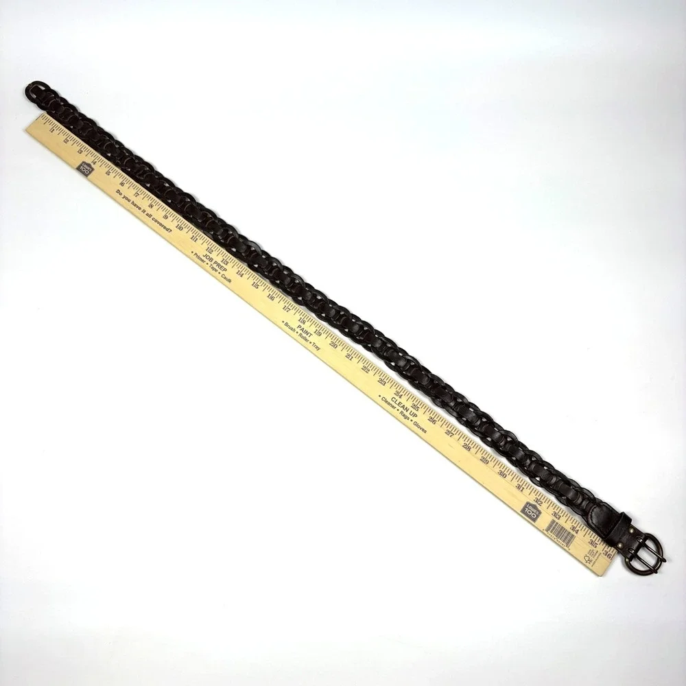 Old Navy Interlocking Chain Genuine Leather Belt Womens‎ Sz XS/S Brown Brass Dbl